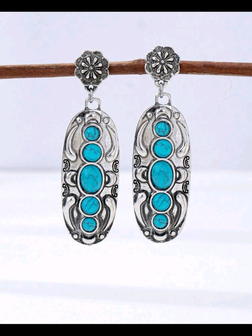 Silver-Tone Turquoise Drop Earrings - Women Jewelry